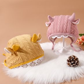 Baby Pure Color Little Devil Horns Decor Plush Ear Protection Hat