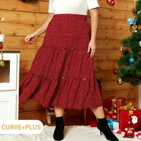 Women Plus Size Vacation Christmas Polka dots Tiered Skirt