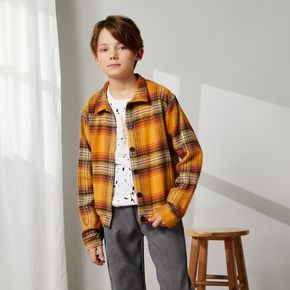 kid Boy Lapel Collar Button Design Plaid Jacket