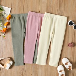Toddler Girl Solid Color Waffle Elasticized Pants