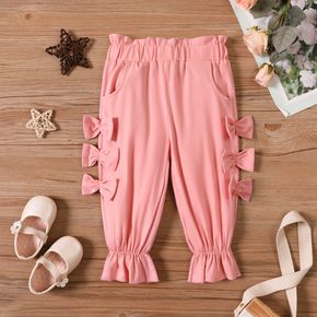 Toddler Girl Bowknot Design Pink Ruffled Cuff Paperbag Pants