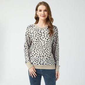 Allover Leopard Print Round Neck Long-sleeve Sweatshirt