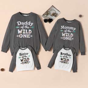 Letter Print Dark Grey Family Matching Long-sleeve Sweatshirts