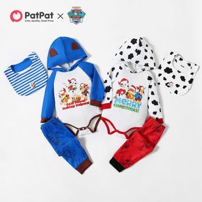 PAW Patrol Baby Boy/Girl 3-piece Christmas Hooded Bodysuit and Allover Pants Set with Bib