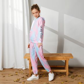 2-piece Kid Girl Letter Floral Print Tie Dye Hoodie Sweatshirt and Elasticized Pants Set