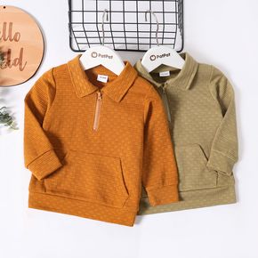 Toddler Boy Lapel Collar Zipper Pocket Design Sweatshirt