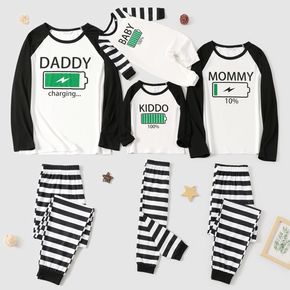 Power Display and Letter Print Family Matching Black Raglan Long-sleeve Striped Pajamas Sets (Flame Resistant)