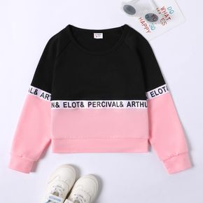 Kid Girl Letter Print Casual Colorblock Pullover Sweatshirt