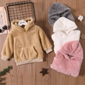 Toddler Girl/Boy Pocket Design Fuzzy Hoodie Sweatshirt