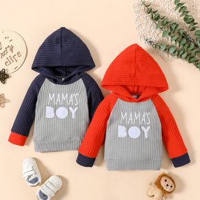 Baby Boy Letter Embroidered Waffle Raglan Long-sleeve Hoodie