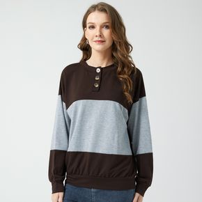 Two Tone Button Design Long-sleeve Sweatshirt