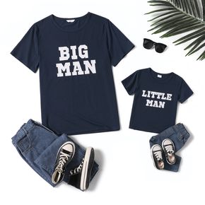 Letter Print Dark Blue Short-sleeve T-shirts for Dad and Me