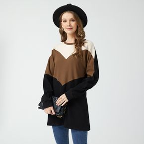 Color Block Ribbed Medium Length Sweater