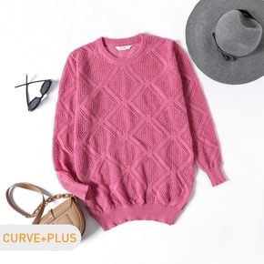 Women Plus Size Casual Hollow out Hot Pink Open Knit Sweater
