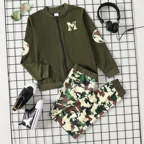 2-piece Kid boy Letter Camouflage print Sweatshirt Jacket and Pants Set