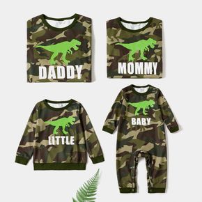 Dinosaur and Letter Print Family Matching All Over Camouflage Long-sleeve Sweatshirts