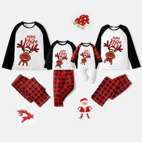 Christmas Elk and Letter Print Family Matching Long-sleeve Buffalo Plaid Pajamas Sets (Flame Resistant)