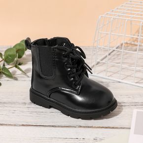 Toddler / Kid Classic Black Side Zipper Perforated Lace-up Boots