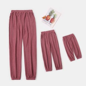Solid Knitted Textured Casual Jogger Sweatpants Pants for Mom and Me