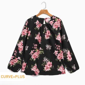 Women Plus Size Casual Floral Print Long-sleeve Tee