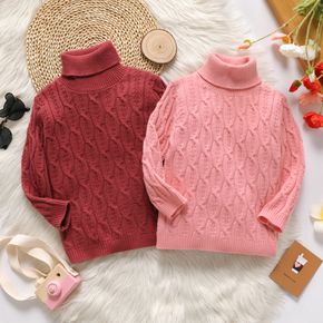 Toddler Girl Solid Color Cable Knit Turtleneck Sweater