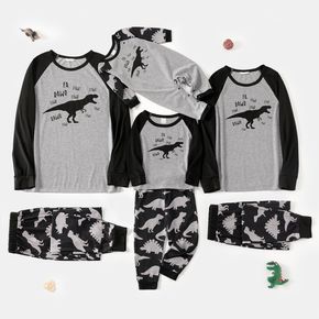 Dinosaur and Letter Print Grey Family Matching Raglan Long-sleeve Pajamas Sets (Flame Resistant)
