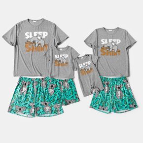Family Matching Cartoon Sloth and Letter Print Short-sleeve Pajamas Sets (Flame Resistant)