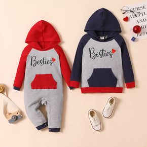 Letter Print Color Block Sibling Matching Ribbed Long-sleeve Hoodies