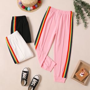 Kid Girl Colorful Striped Seam Detail Casual Pants