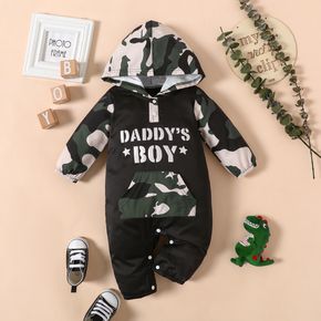 Baby Boy/Girl Letter Print Camouflage Long-sleeve Hooded Jumpsuit