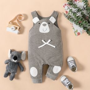 Baby Boy/Girl Cartoon Bear Pattern Grey Sleeveless Jumpsuit