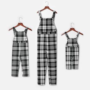 Black Plaid Sleeveless Straps Jumpsuit Overalls for Mom and Me