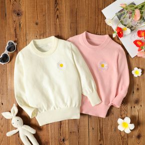 Toddler Girl Floral Embroidered Solid Color Sweater