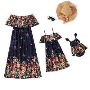 All Over Floral Print Off Shoulder Ruffle Dress for Mom and Me