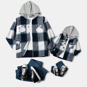 Plaid Long-sleeve Splicing Hooded Shirt Jackets for Dad and Me