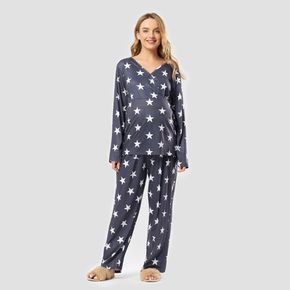 Maternity Allover Star Print Long-sleeve Pajamas Lounge Set