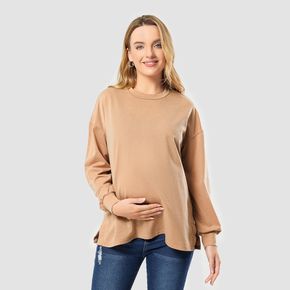 Maternity Side Slit Hem Solid Long-sleeve T-shirt