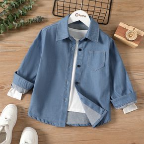 Kid Boy 100% Cotton Lapel Collar Button Design Long-sleeve Denim Shirt (Layering Tee is NOT included)