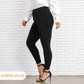 Women Plus Size Basics Side Glitter Design Skinny Pants