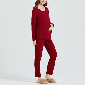 Maternity Christmas Half Button Ruched Side Long-sleeve Pajamas