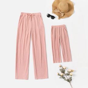 Pink Cable Knit Textured Elasticized Waist Wide Leg Pants for Mom and Me