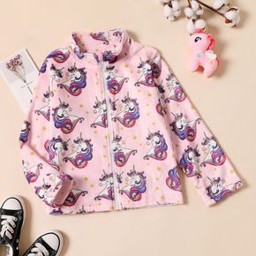 Kid Girl Animal Unicorn Stars Print Zipper Flannel Fleece Jacket