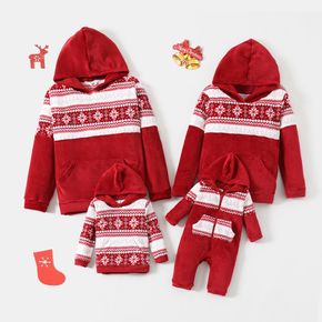 All Over Double-sided Snowflake Pattern Red Family Matching Thickened Fleece Long-sleeve Hoodies