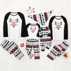 Christmas Antlers and String Lights Letter Print Family Matching Raglan Long-sleeve Pajamas Sets (Flame Resistant)
