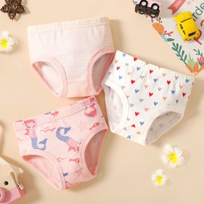 3-piece Toddler Girl Heart Print/Stripe/Mermaid Print Briefs Underwear