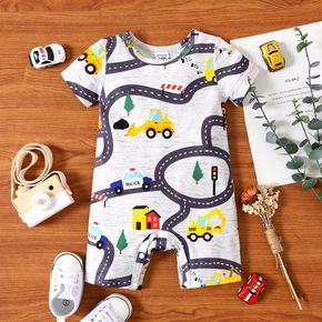 Baby Boy All Over City Vehicle Print Short-sleeve Romper