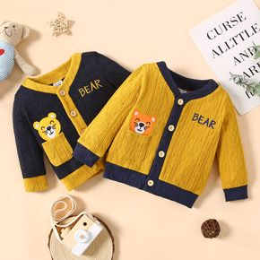 Baby Boy Cartoon Bear Face and Letter Print Embroidered Long-sleeve Cardigan