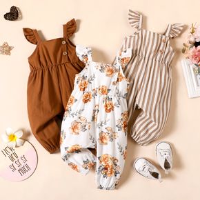 Einfarbiger/gestreifter/Blumendruck-Overall aus 100 % Baumwolle für Babys mit Rüschen