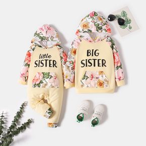 Sibling Matching Letter and Floral Print Raglan Long-sleeve Splicing Hoodies