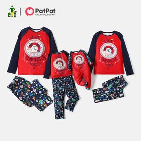 ELF Family Matching Christmas Graphic Colorblock Top and Allover Pants Pajamas Sets